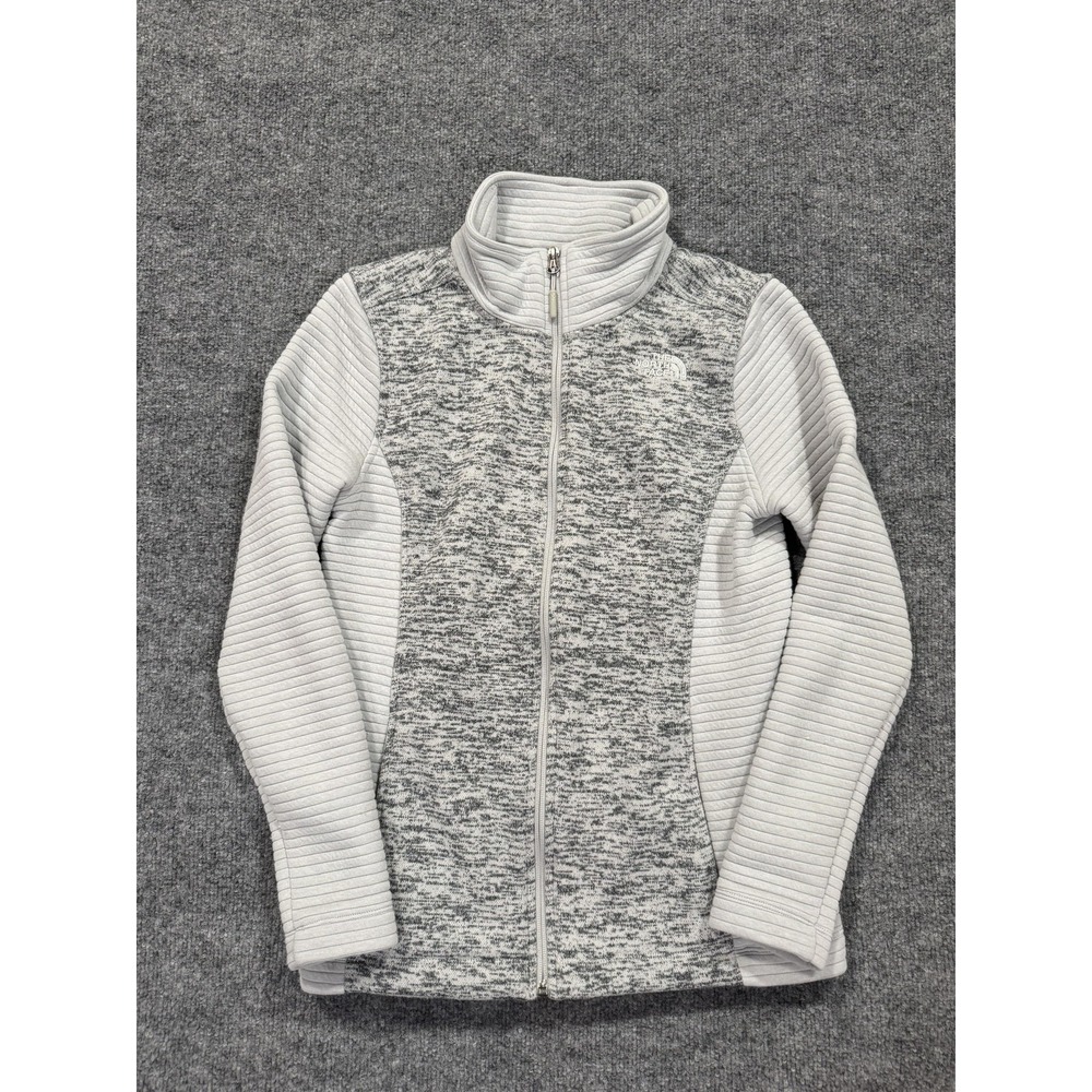 The North Face Jacket Womens Medium Indi Full‎ Zip Grey White Rib Knit Fleece